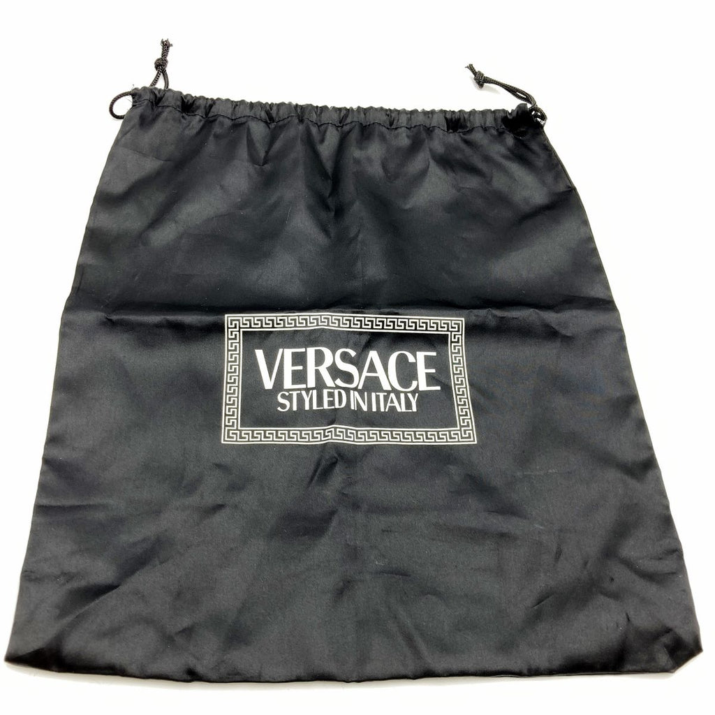Beautiful VERSACE Vanity Bag, Makeup Case, Cosmetics, Black Leather with Gold Charm, Women's Fashion Accessory PRE-OWNED