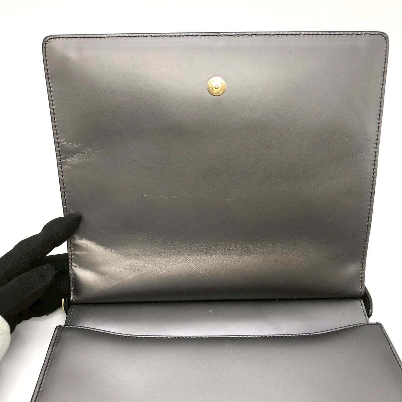 GUCCI 001 2058 Shoulder Bag, One-Shoulder, Leather, Gray, Women's