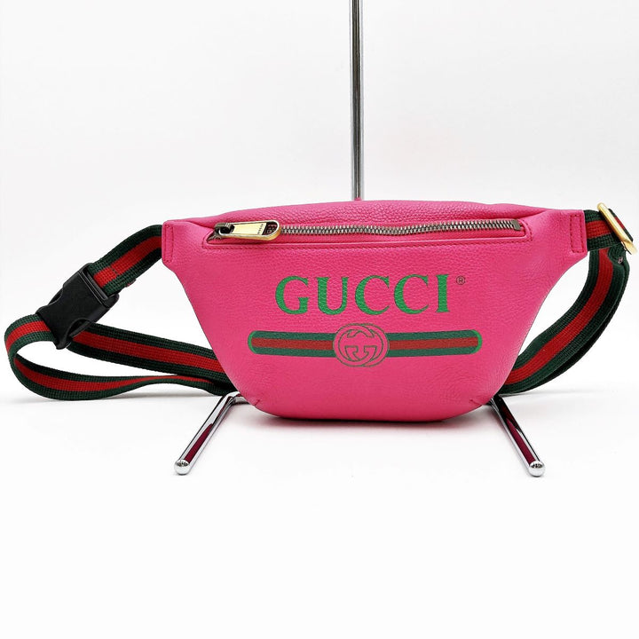 Gucci 527792 waist bag waist pouch logo-printed small leather pink and green