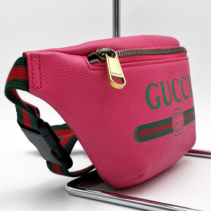 Gucci 527792 waist bag waist pouch logo-printed small leather pink and green