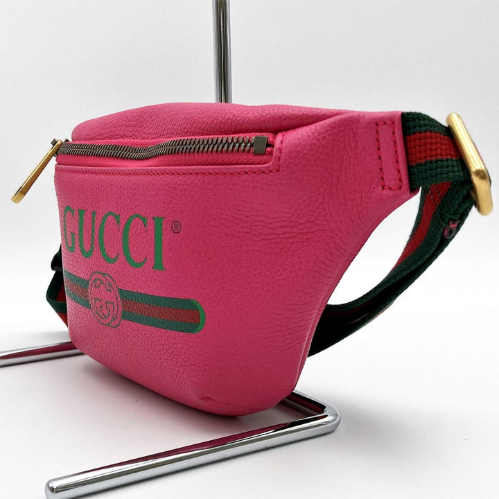 Gucci 527792 waist bag waist pouch logo-printed small leather pink and green