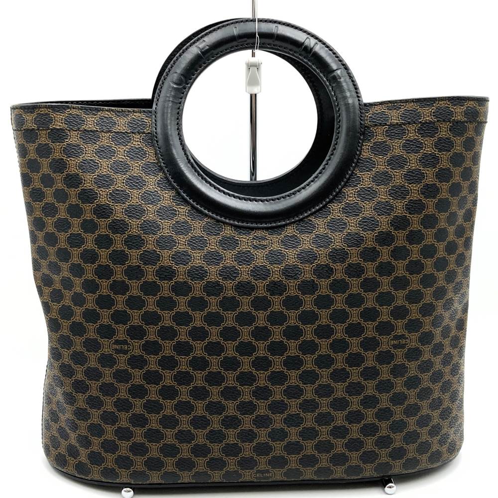 CELINE Macadam Circle Handle MC97/2 Handbag in PVC/Leather, Black, Women's