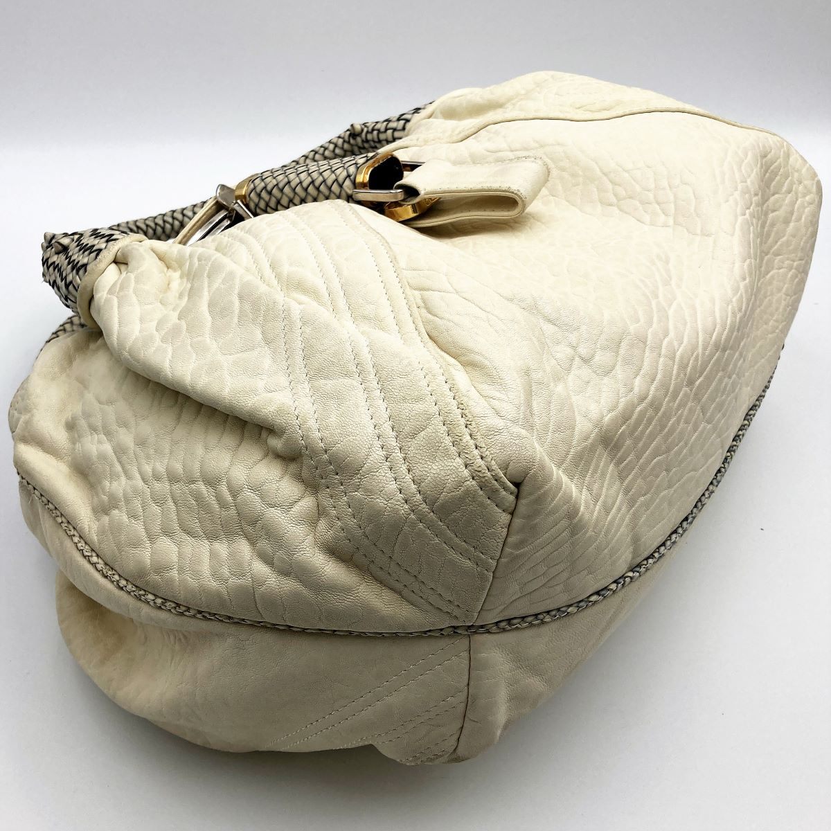 Fendi 8BR511 Spy Bag Handbag in Beige, Ivory, and White