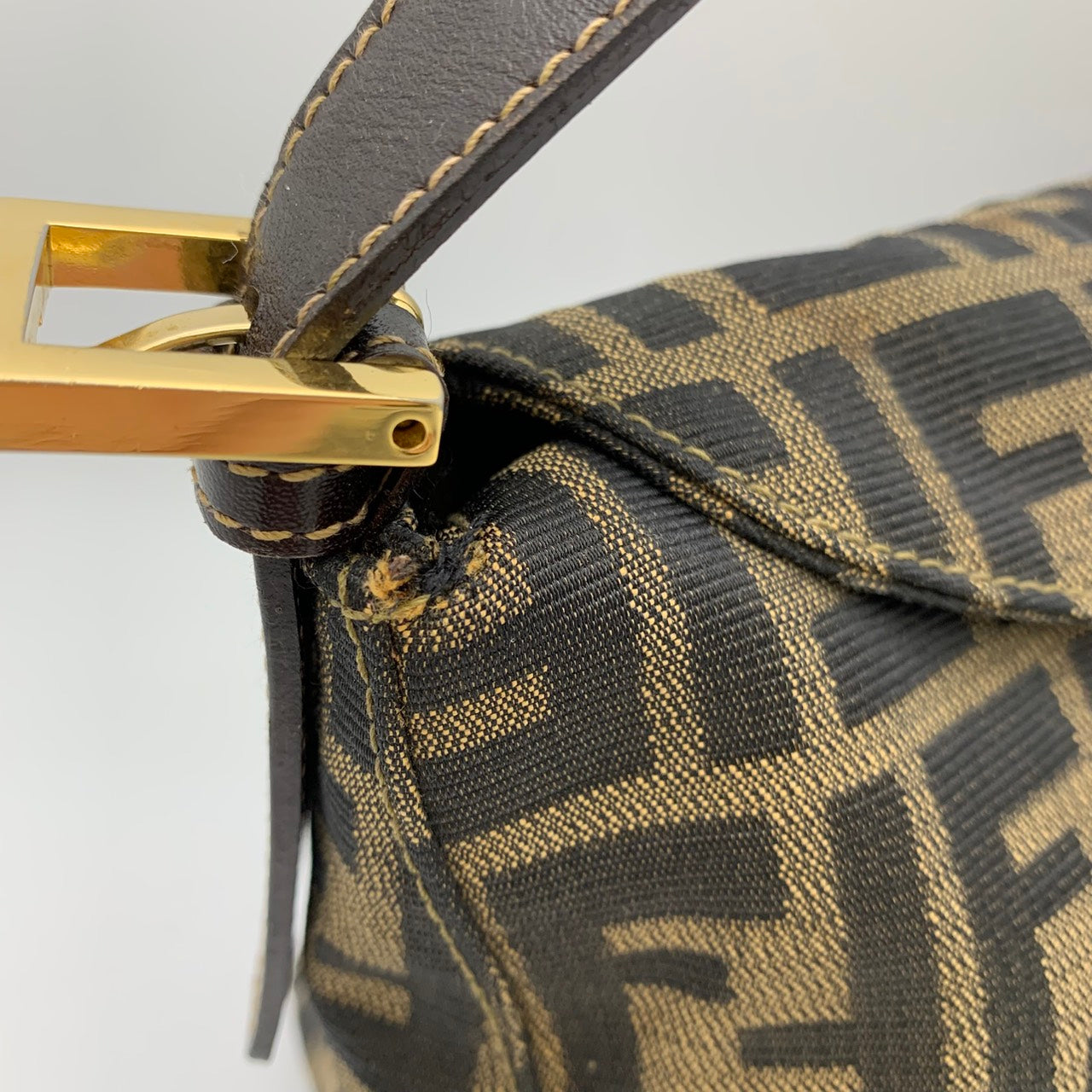 Fendi Mamma Bucket handbag in brown nylon Zucca with gold hardware