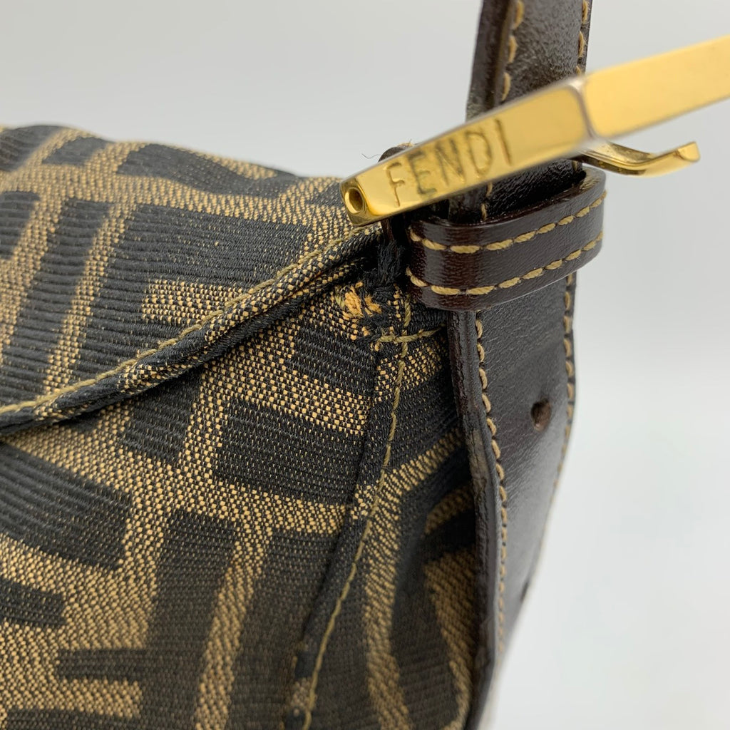 Fendi Mamma Bucket handbag in brown nylon Zucca with gold hardware