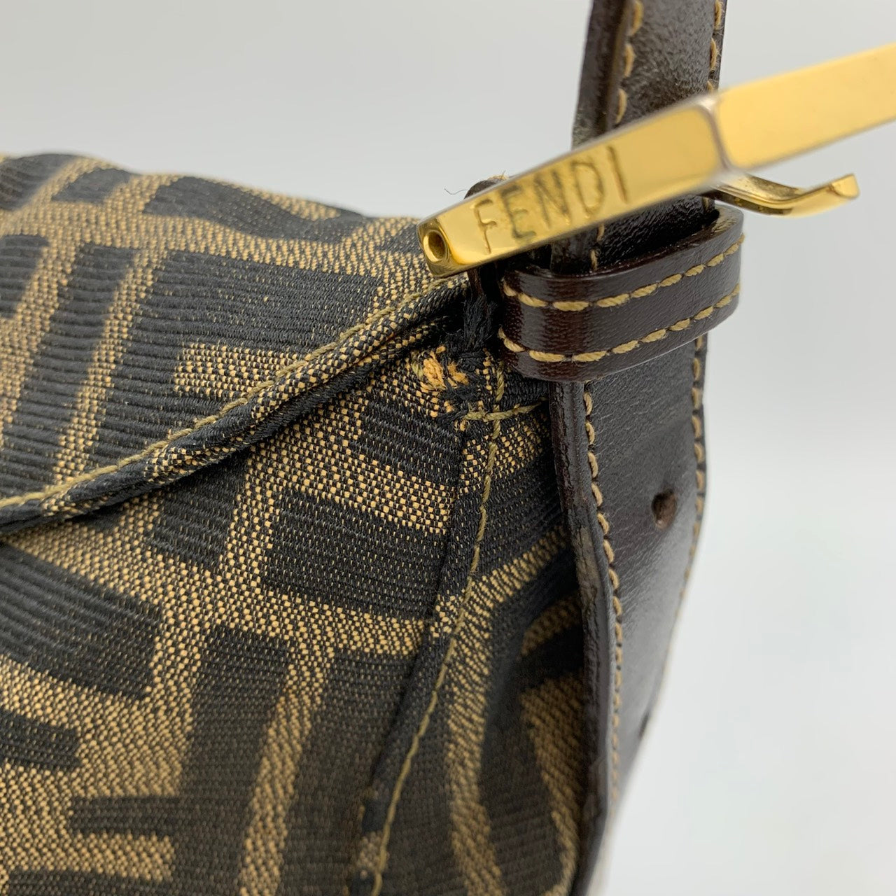 Fendi Mamma Bucket handbag in brown nylon Zucca with gold hardware