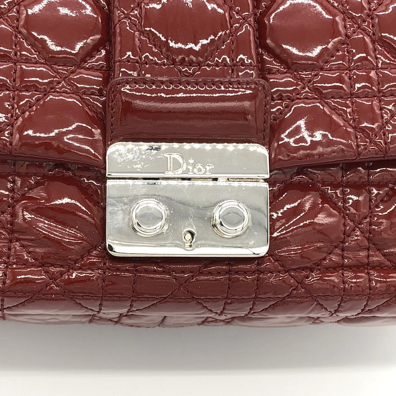 Dior Cannage Chain Shoulder Bag Handbag Red Enamel/Leather