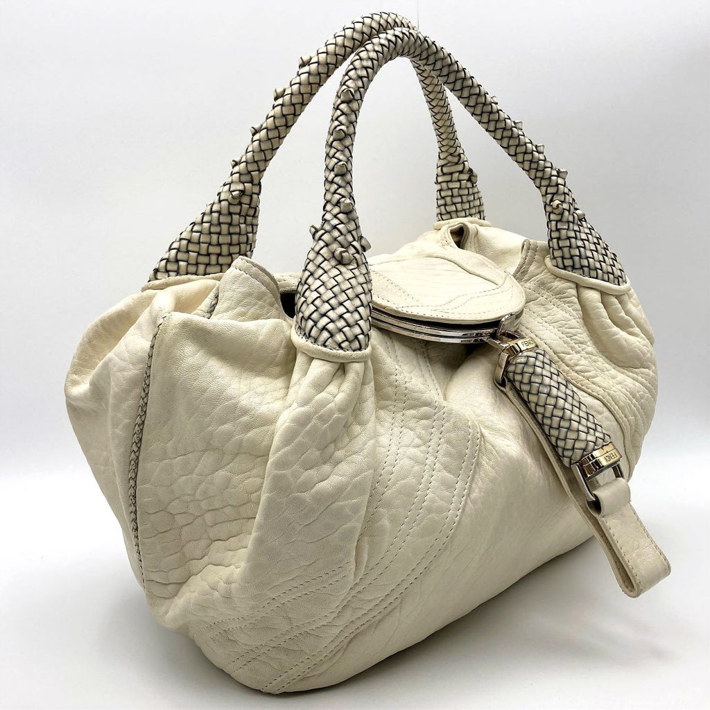 Fendi 8BR511 Spy Bag Handbag in Beige, Ivory, and White