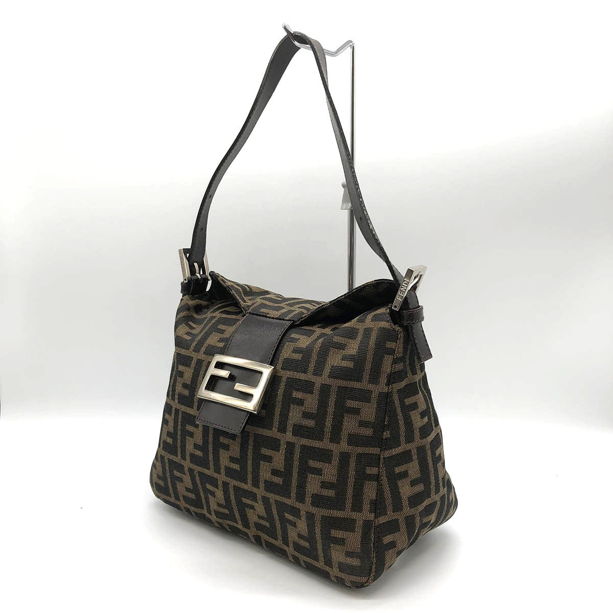 Fendi Mamma Bucket Shoulder Bag in Brown Nylon Canvas with Silver Hardware