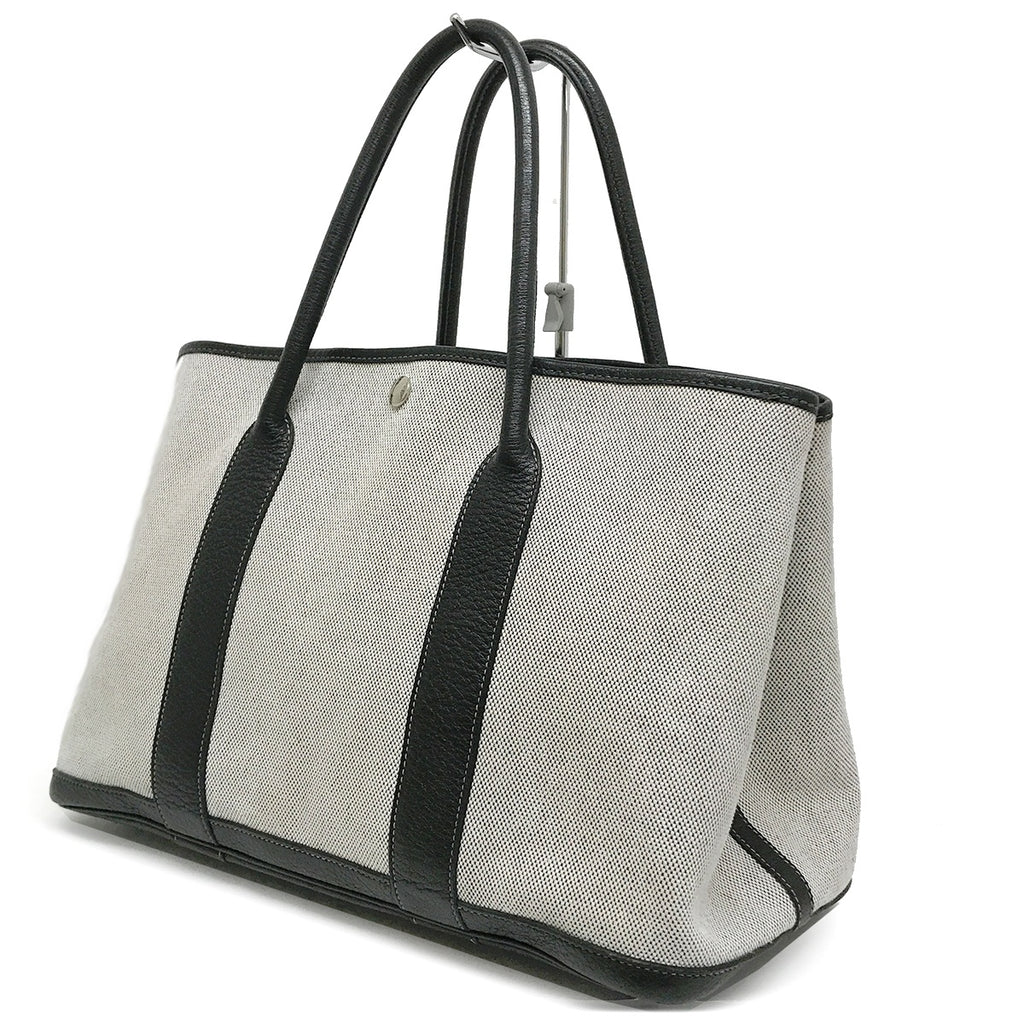Hermès Garden Party PM Tote Bag Shoulder Bag Toile H Leather Light Gray x Black □C Stamp 1999