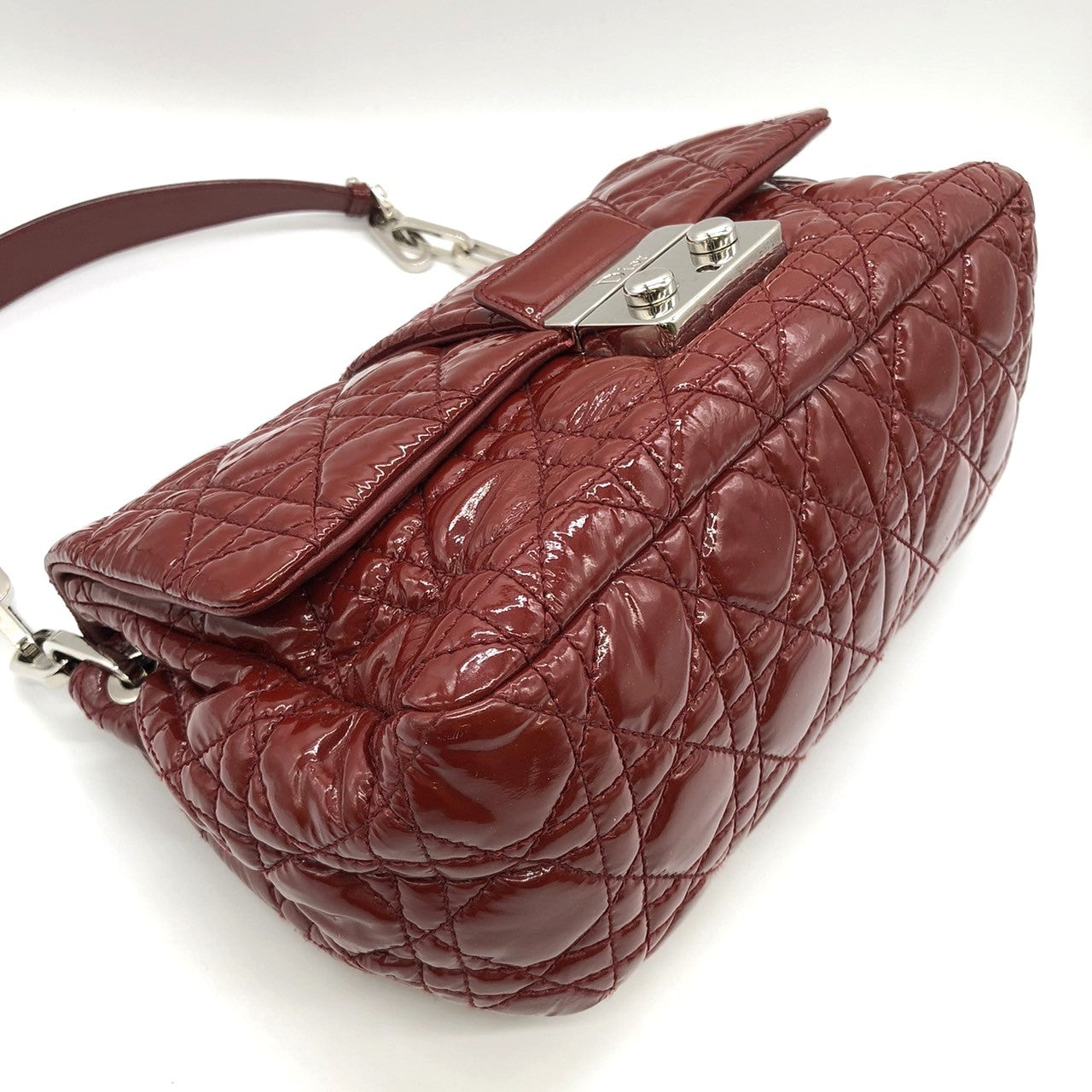 Dior Cannage Chain Shoulder Bag Handbag Red Enamel/Leather