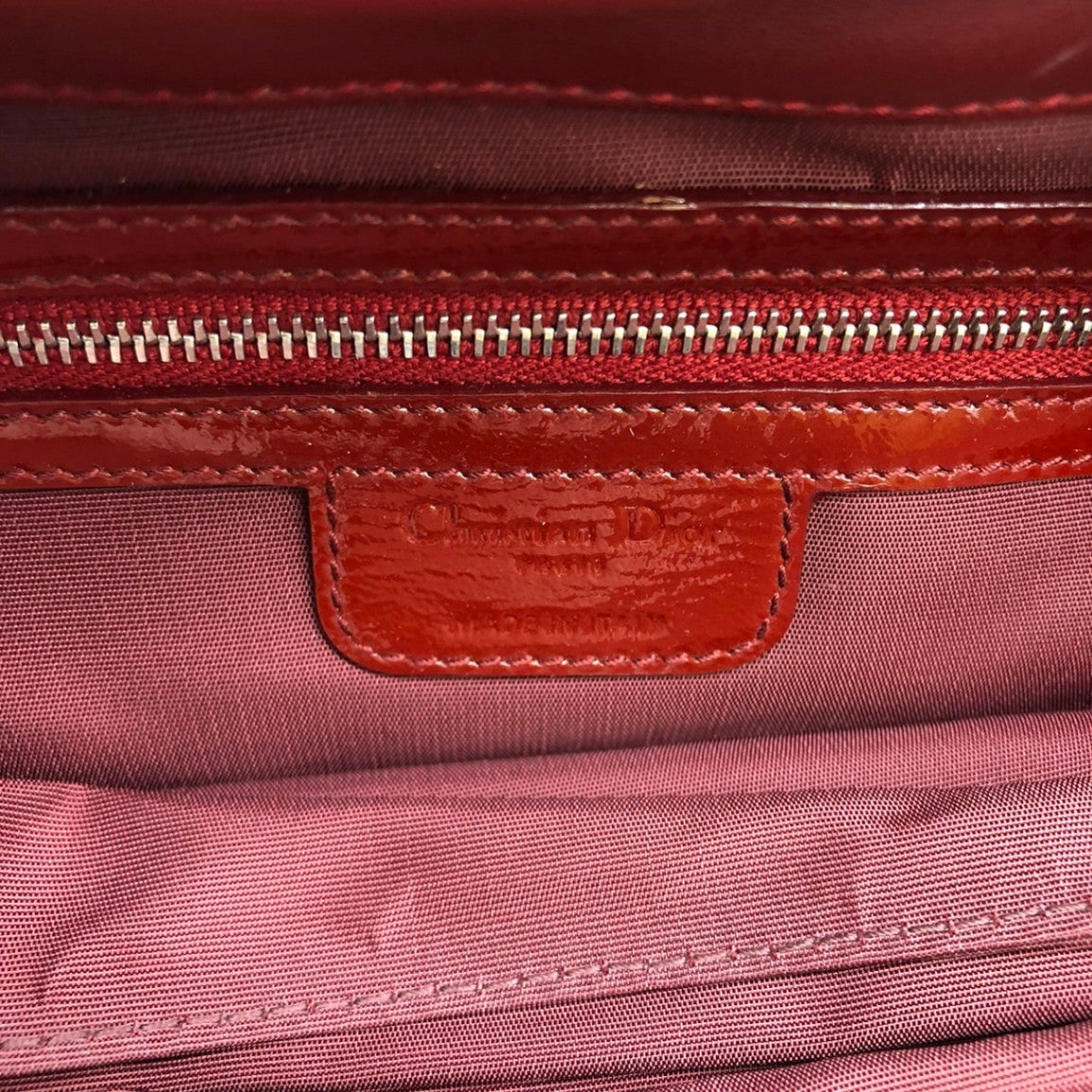 Dior Cannage Chain Shoulder Bag Handbag Red Enamel/Leather