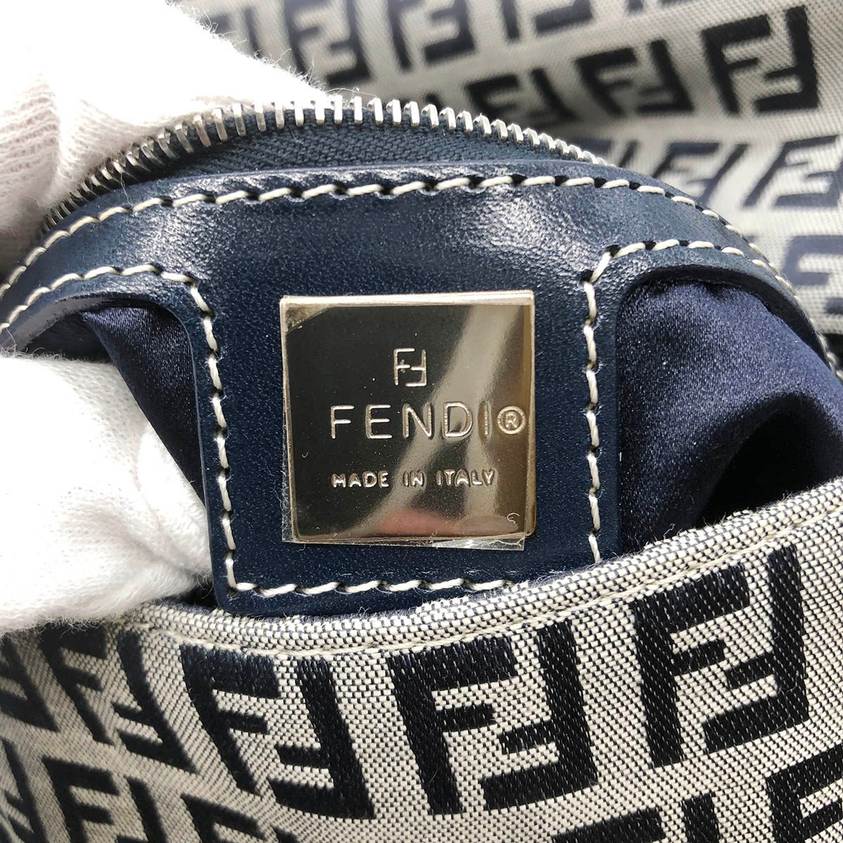 Fendi Zucchino Mamma Bucket Canvas Shoulder Bag in Navy