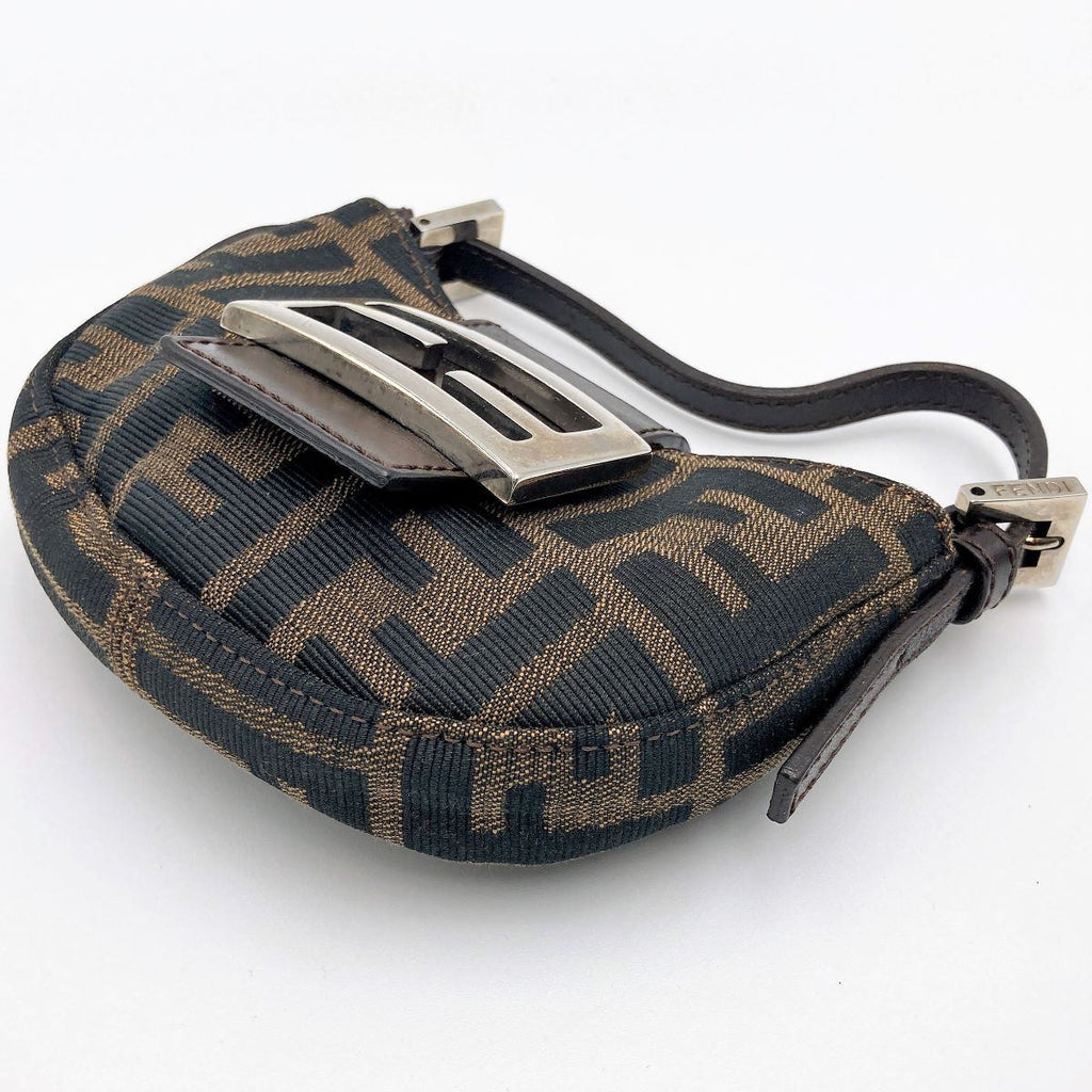 Fendi Zucca Mini Mamma Bucket Mini Croissant Mini Handbag Pouch Nylon Brown