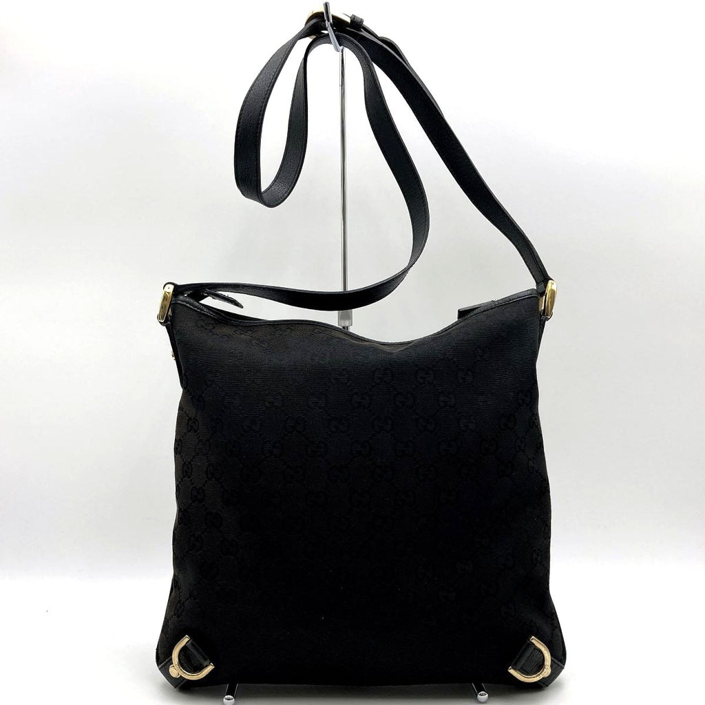 Gucci 131326 Crossbody Shoulder Bag, GG Canvas and Leather, Abbey Line, Thin, Square, Black