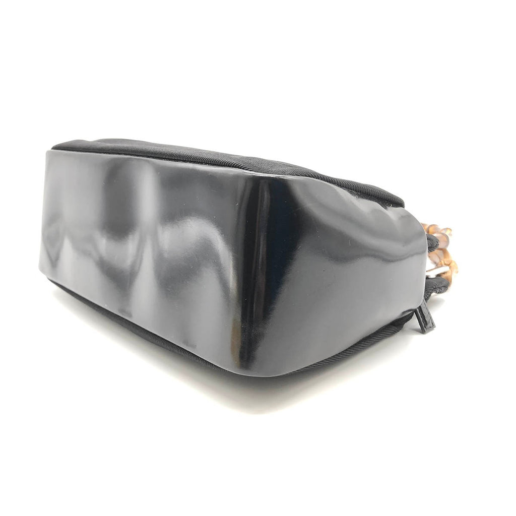 Gucci 0001014 Handbag Bamboo Old Gucci Nylon Leather Black