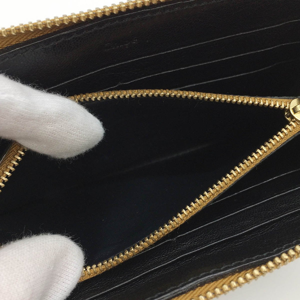 Chloe Lily Long Wallet Round Zipper Ribbon Leather Black x Gold