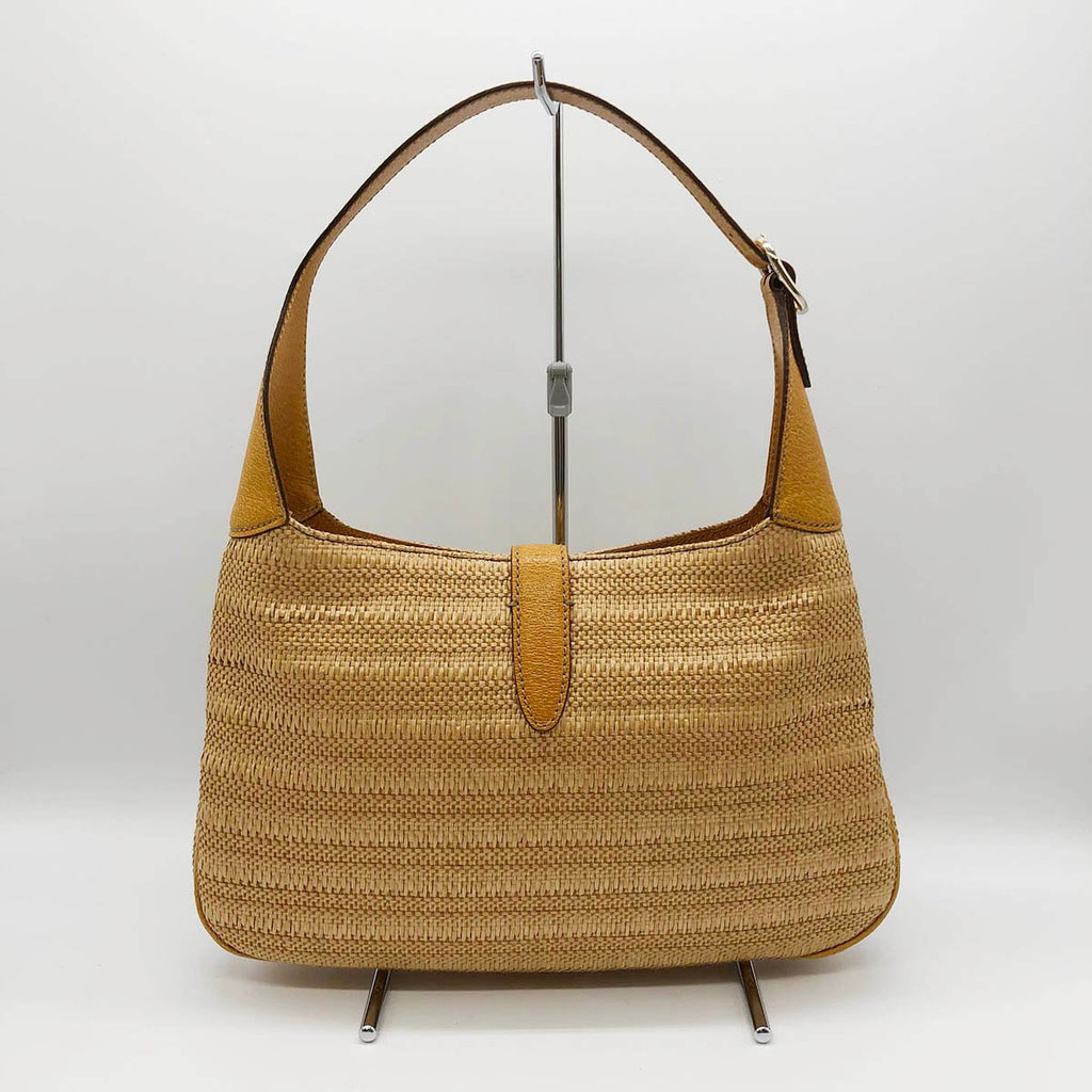Gucci 140040 New Jackie One-Shoulder Bag, Embroidered Straw Leather, Yellow, Beige, Orange