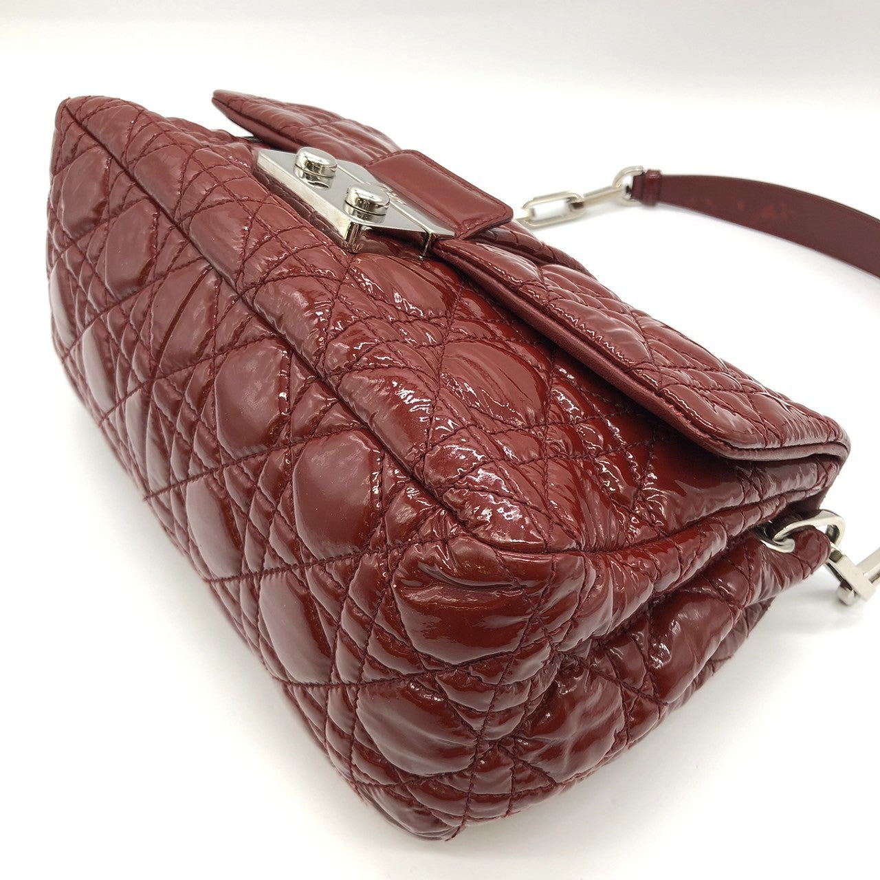 Dior Cannage Chain Shoulder Bag Handbag Red Enamel/Leather
